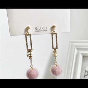 🆕️pompom drop faux rhinestones earrings